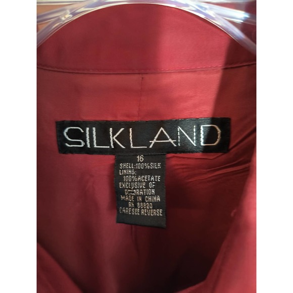 Silk Land Silk Blouse Women's 16 Red Button Down Embroidered Beaded Long Sleeve - Picture 7 of 13